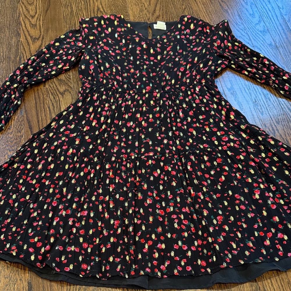 J. Crew Factory Black Dress with Red and Green Floral